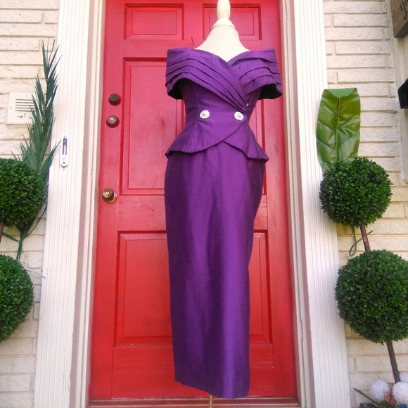 Vintage Glamour WATTERS 2pc 80s Royal Purple Evening Suit🔥VTG Skirt Set - Picture 10 of 15